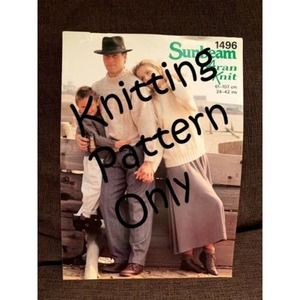 New Sunbeam Aran Knit 1496 Family Crew Neck Sweaters Knitting Pattern